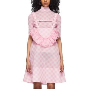 SHUSHU/TONG “Belt Skirt” Pink White Plaid Semi Sheer Sleeveless Mini Dress UK12